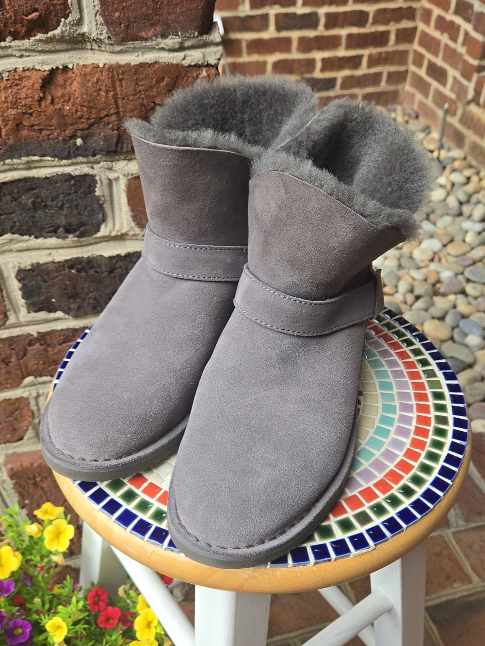 UGG Women's Gray Suede Shearling Ankle Boots